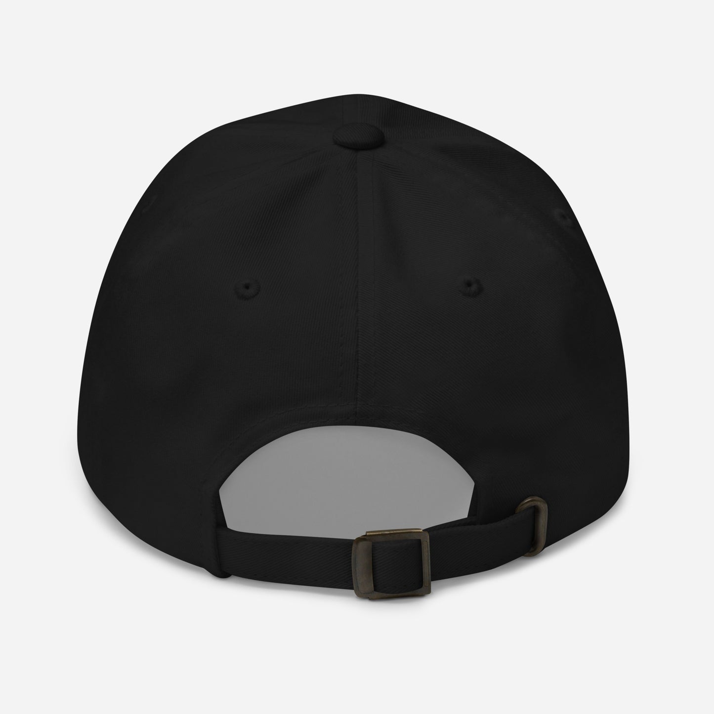 Black dad hat back view with adjustable strap — Archive Club Cap
