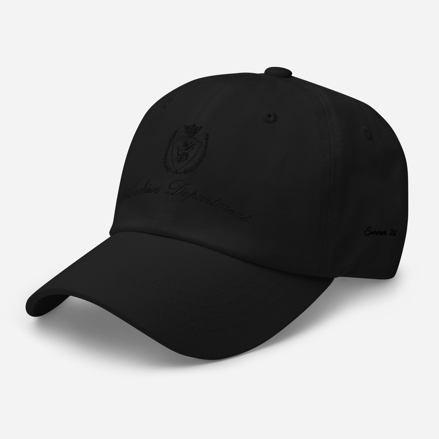 Black dad hat left front angle — Archive Club Cap by Archive Department