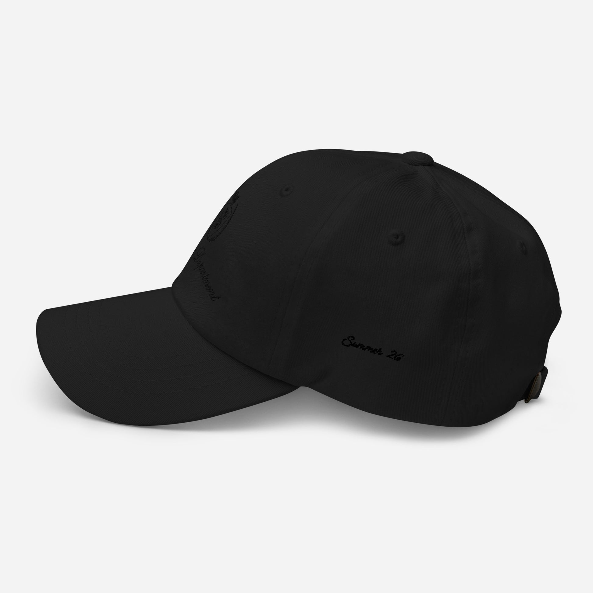 Black cotton twill cap left side profile — Archive Club Cap