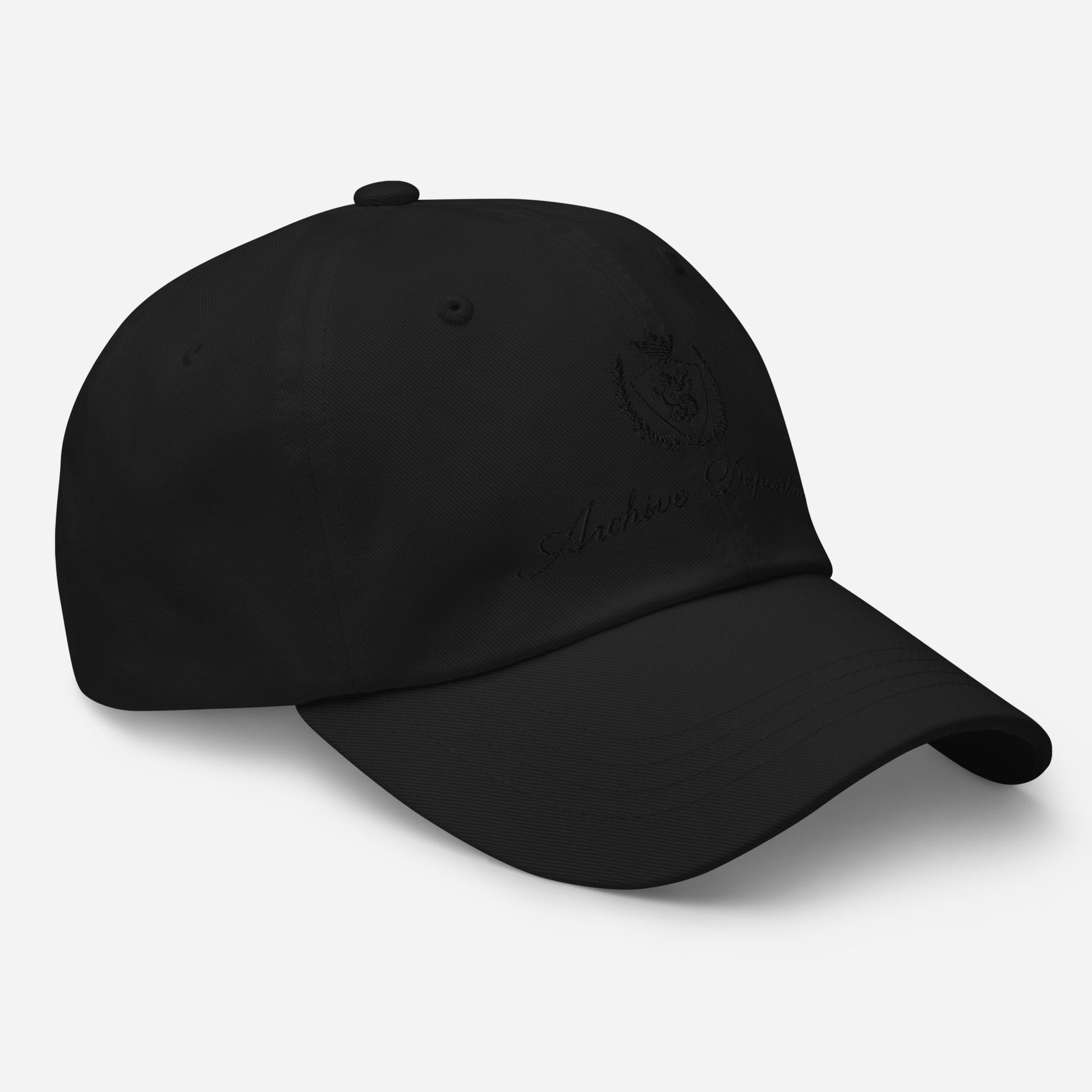 Black dad hat right front angle — Archive Club Cap by Archive Department