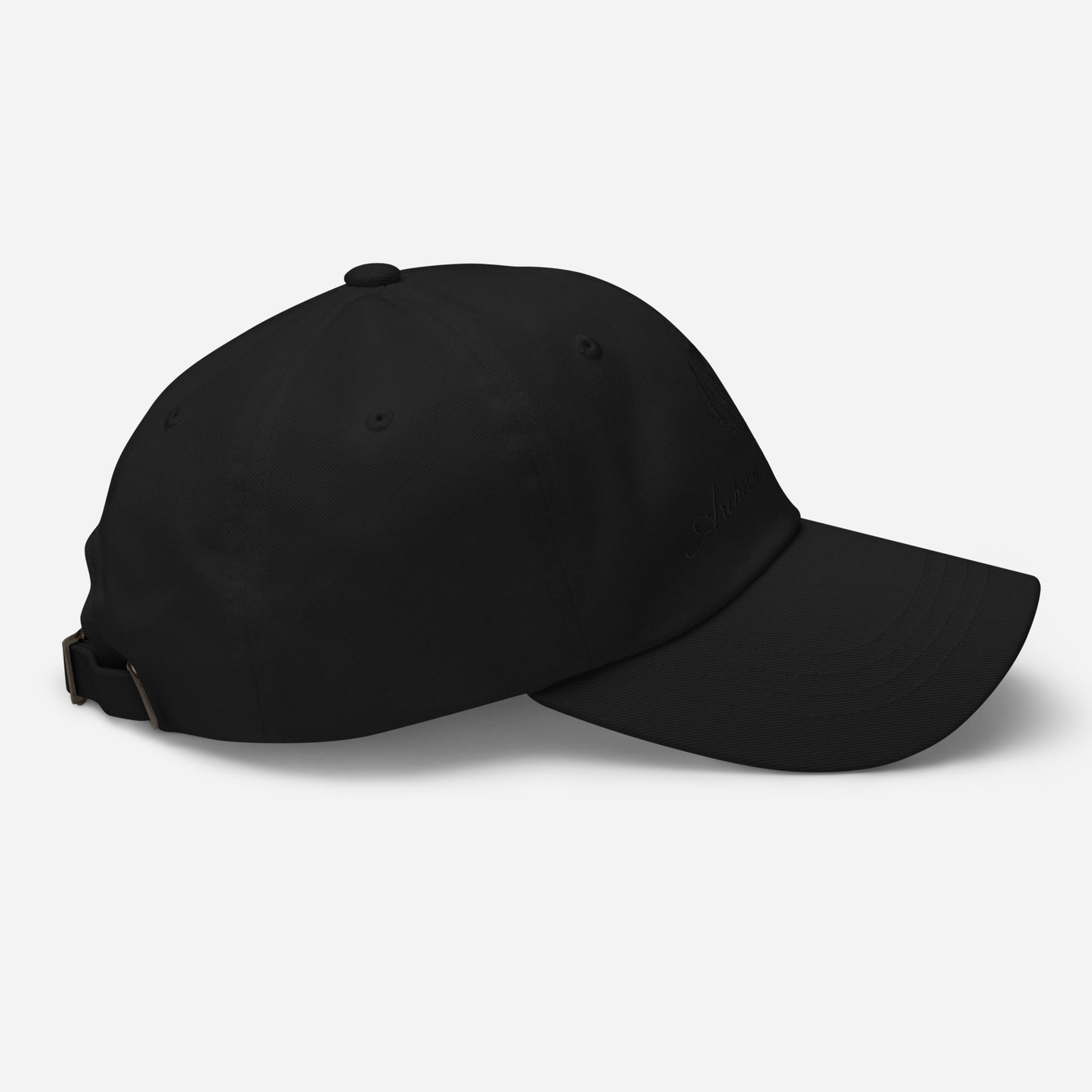 Black cotton twill cap right side profile — Archive Club Cap