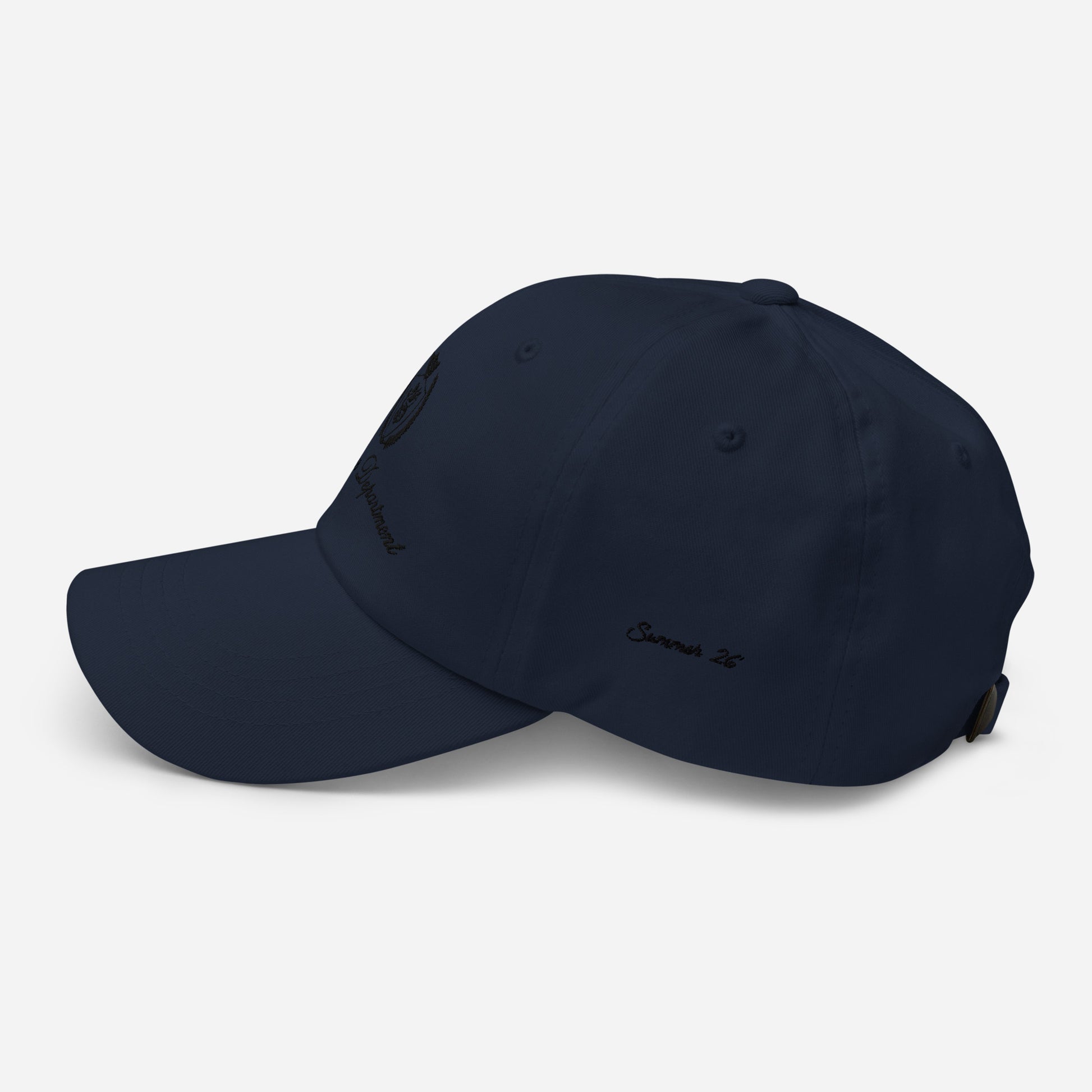 Navy cotton twill cap left side profile — Archive Club Cap
