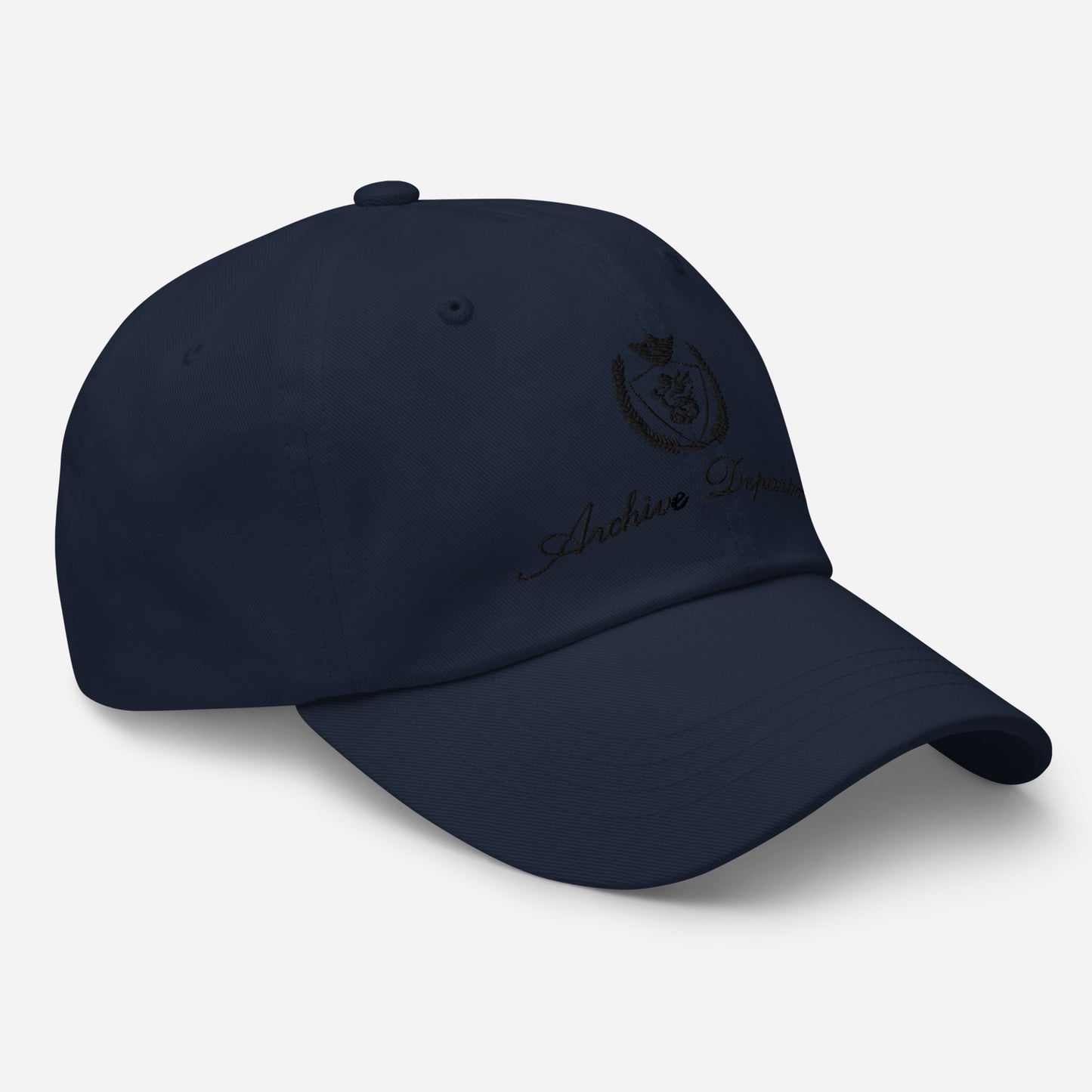 Navy dad hat right front angle — Archive Club Cap by Archive Department