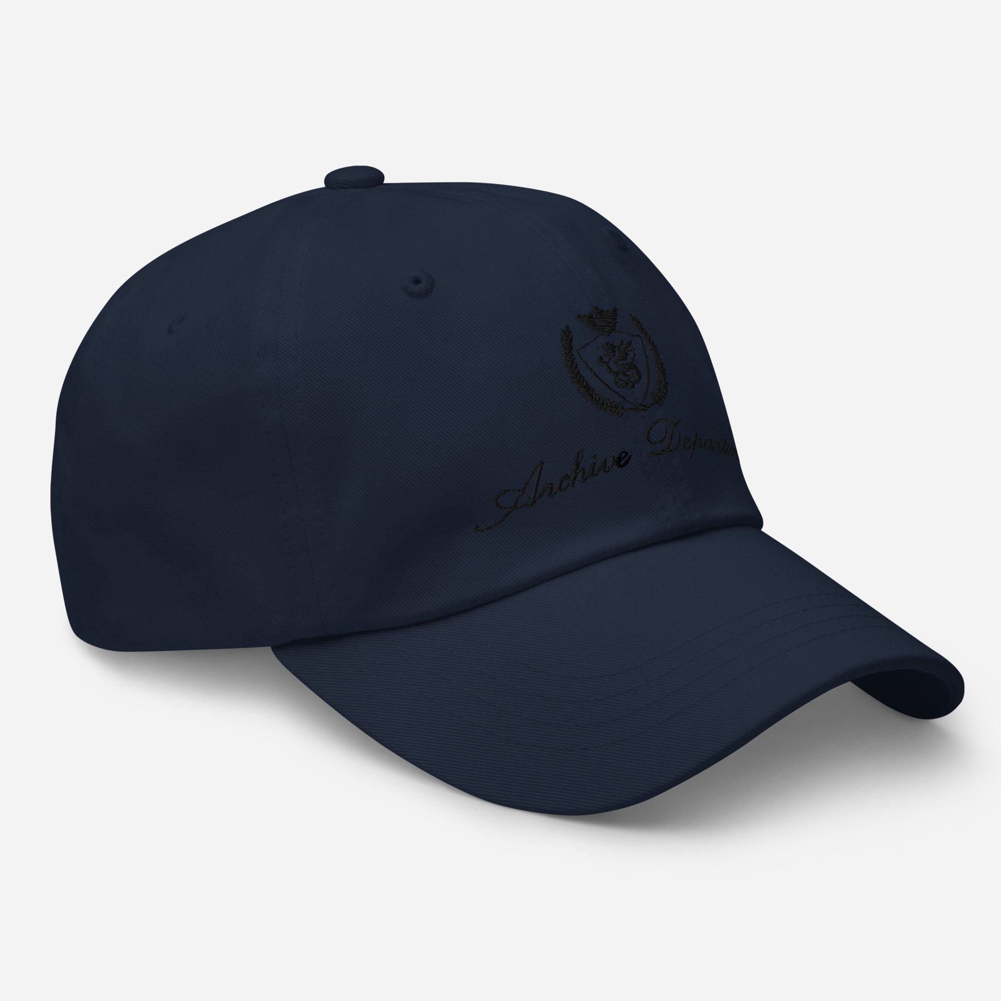 Navy dad hat right front angle — Archive Club Cap by Archive Department