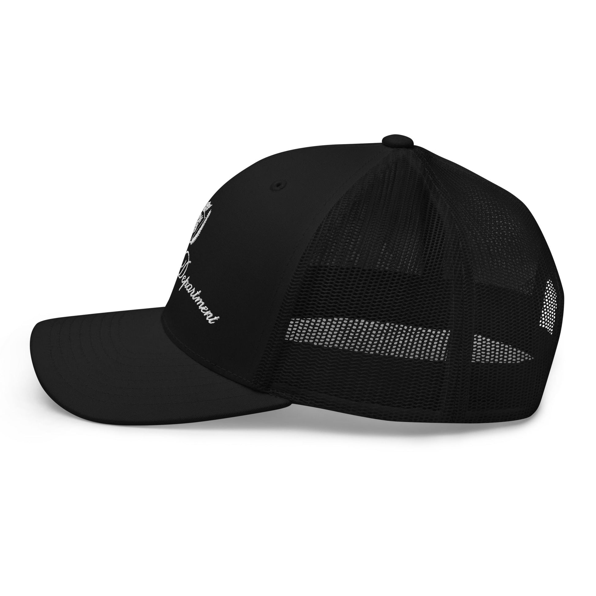 Archive Club Cap black trucker hat left side view — Archive Department