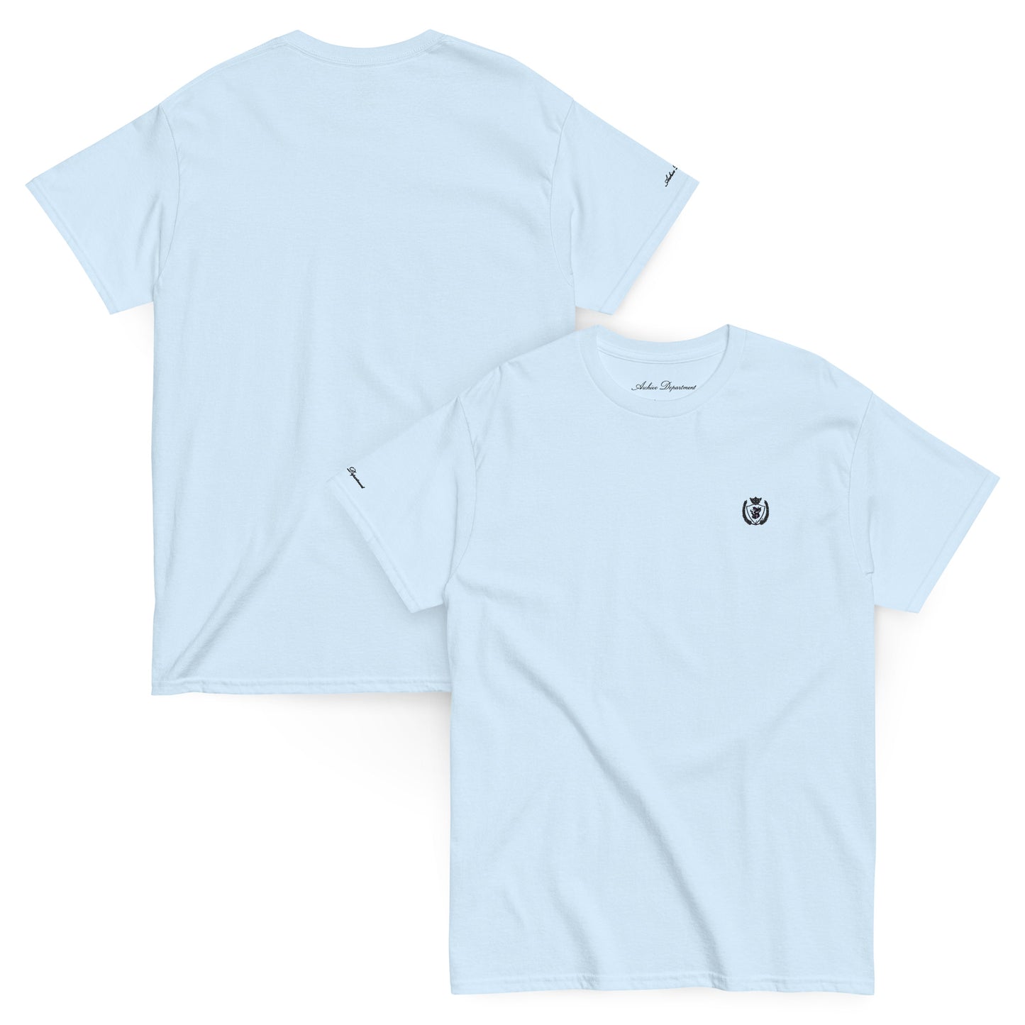 Archive Basic Tee light blue front and back — Archive Department