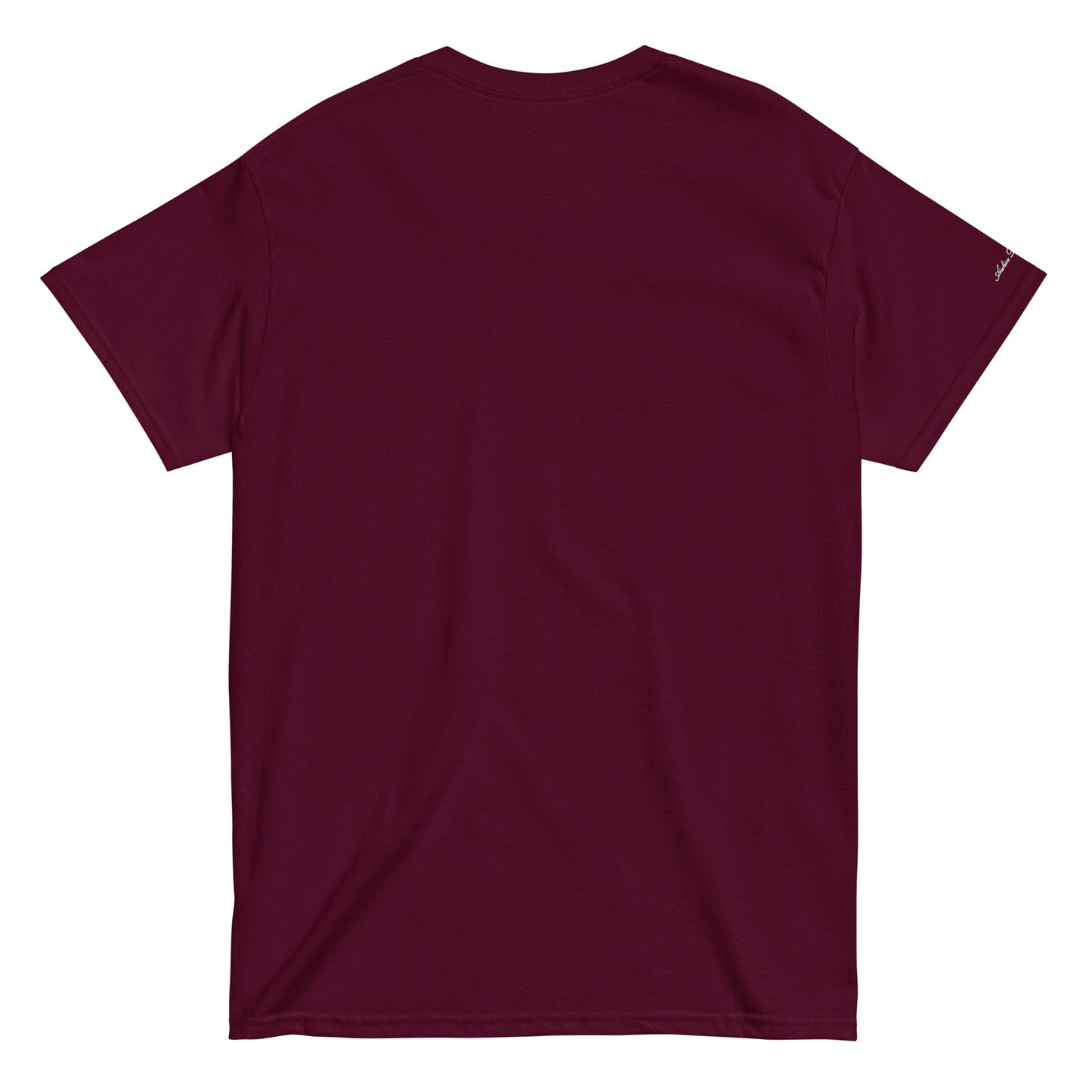 Archive Basic Tee maroon back view — Archive Department core piece