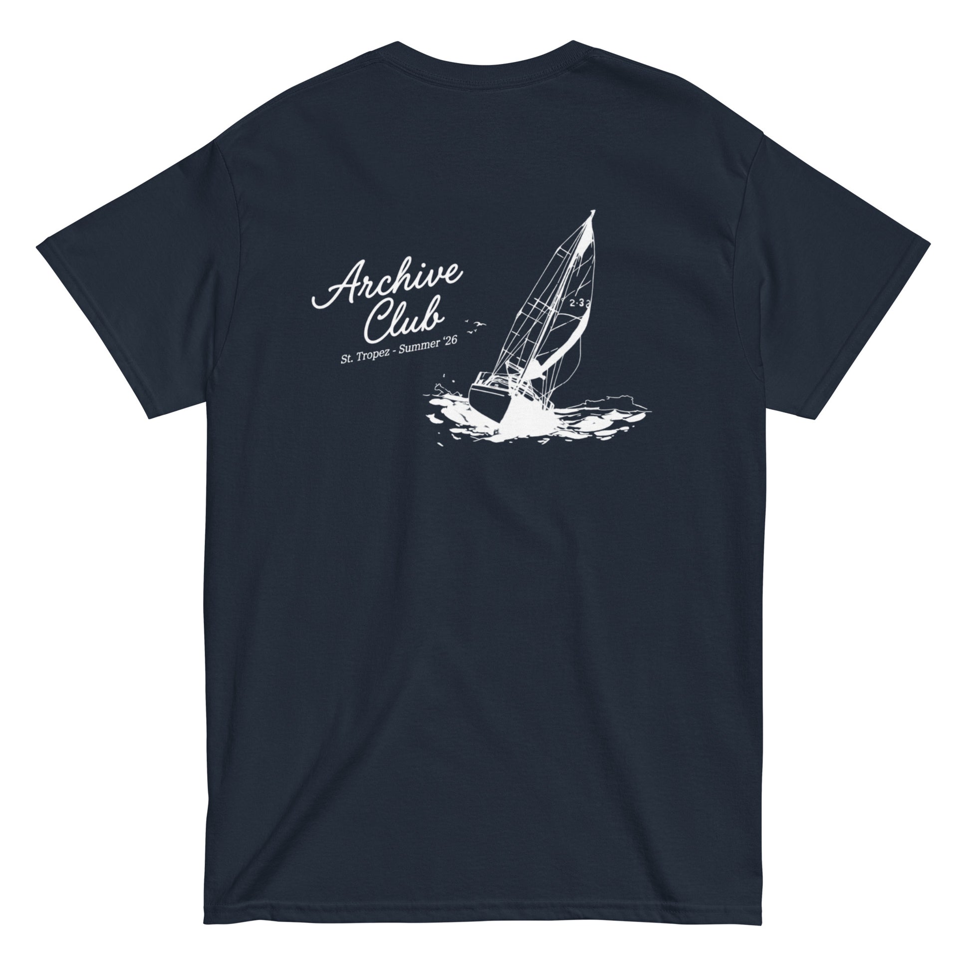 St. Tropez Boat T-Shirt navy back nautical graphic — Summer Drop 2026