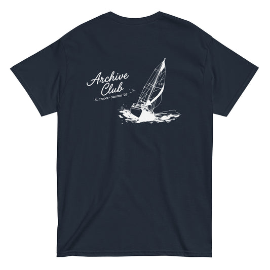 St. Tropez Boat T-Shirt navy back nautical graphic — Summer Drop 2026