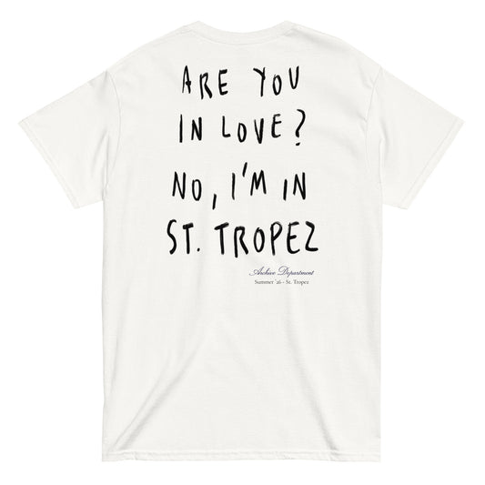 St. Tropez Are You In Love T-Shirt white back graphic — Summer Drop 2026
