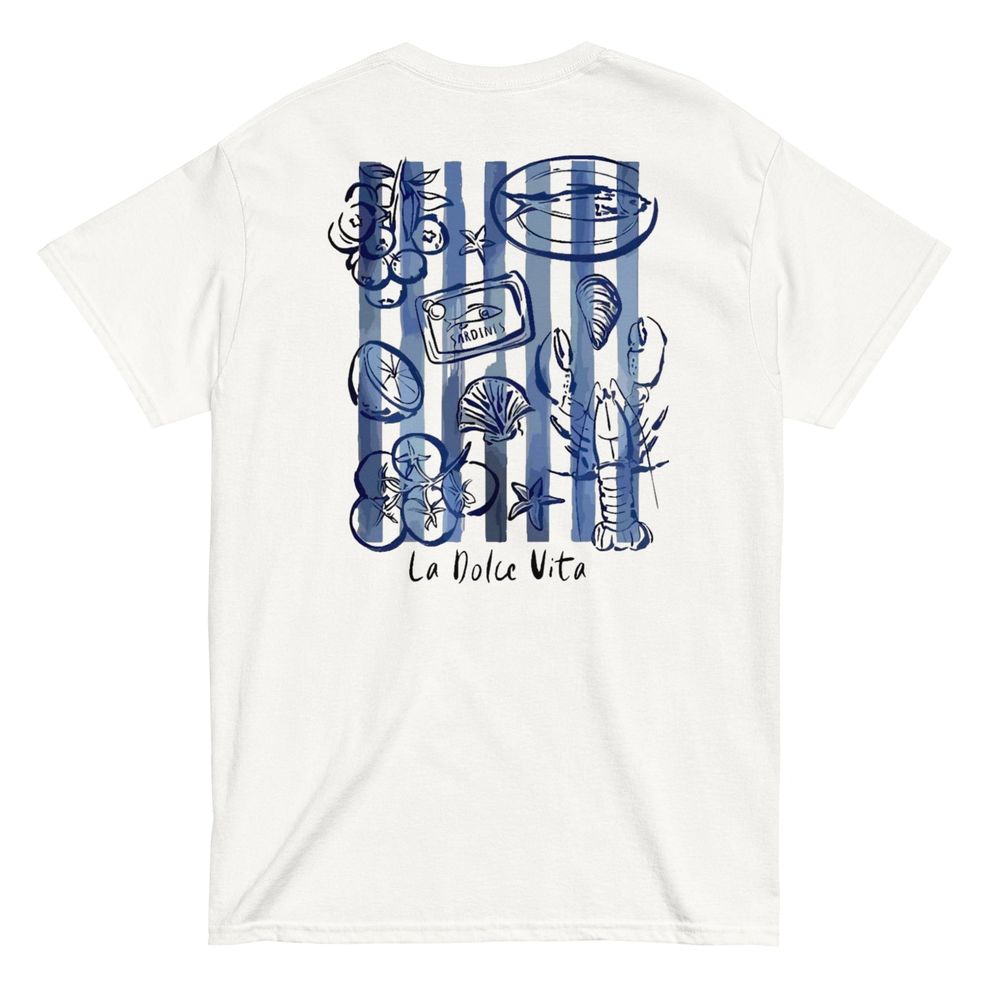 La Dolce Vita T-Shirt back print on white cotton tee — Archive Department Summer Drop 2026