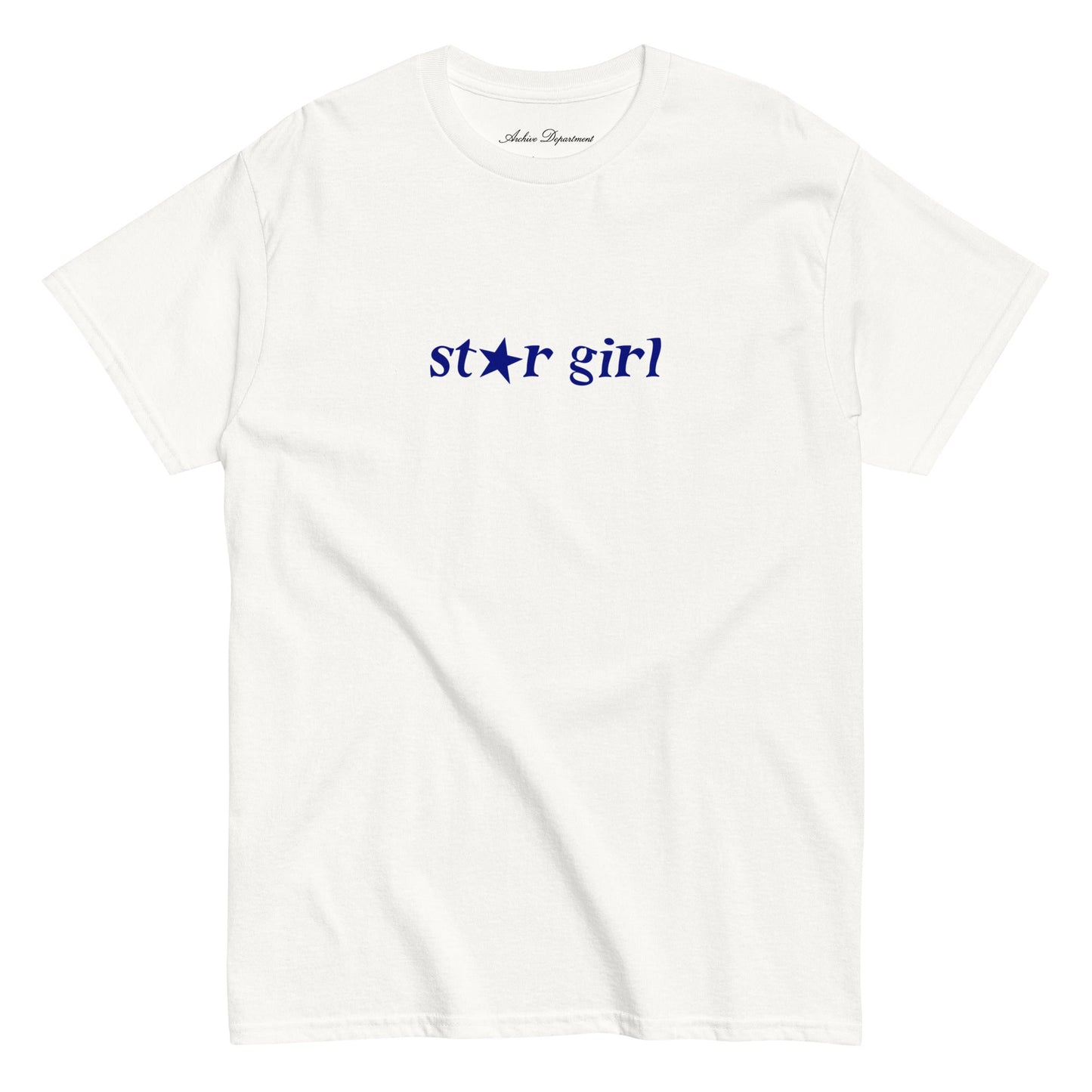 Star Girl T-Shirt white cotton unisex tee front view — Archive Department Summer Drop 2026