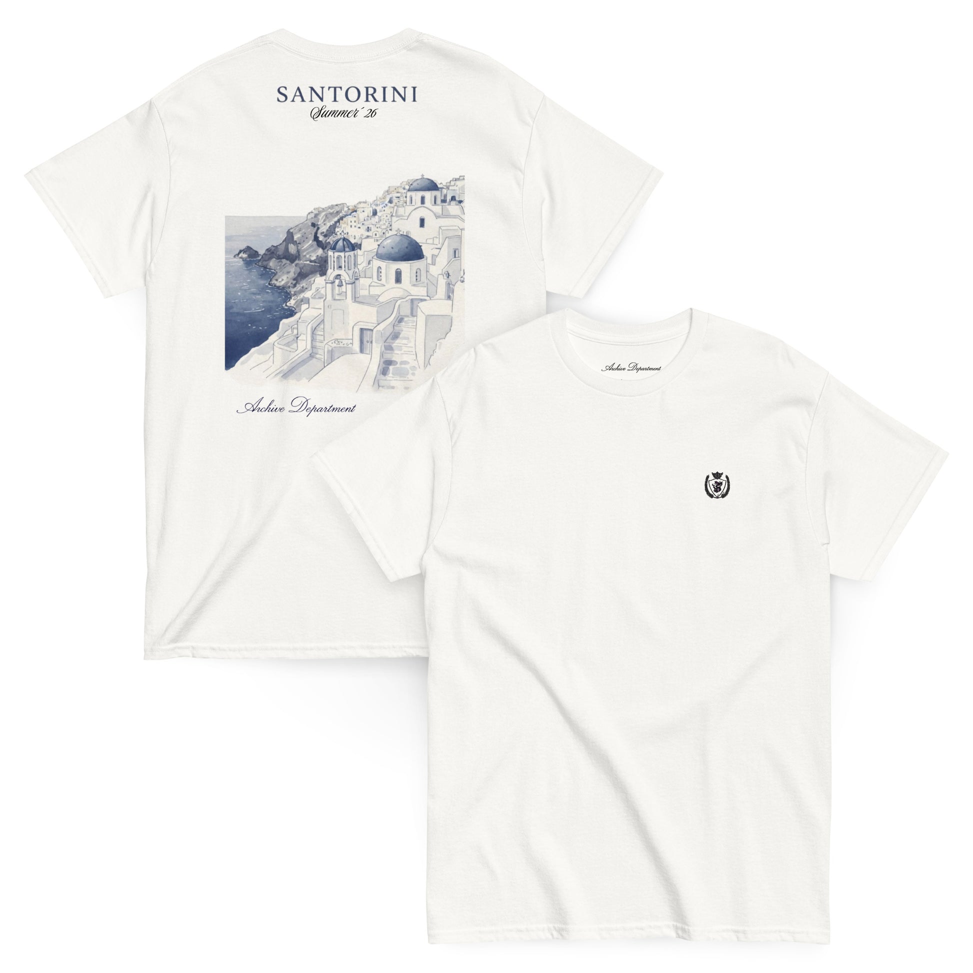 Santorini T-Shirt white front and back — Archive Department