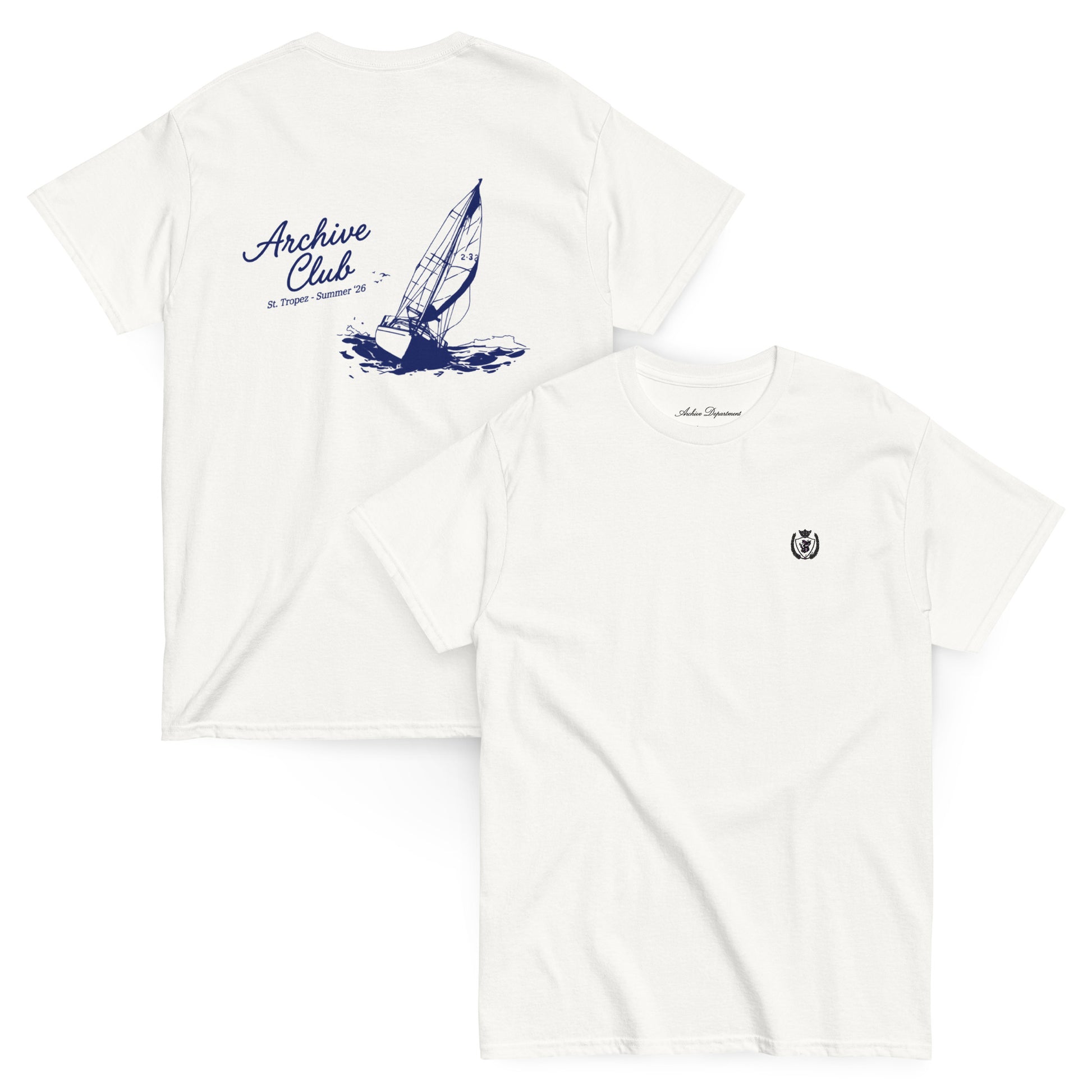 St. Tropez Boat T-Shirt white front and back — Summer Drop