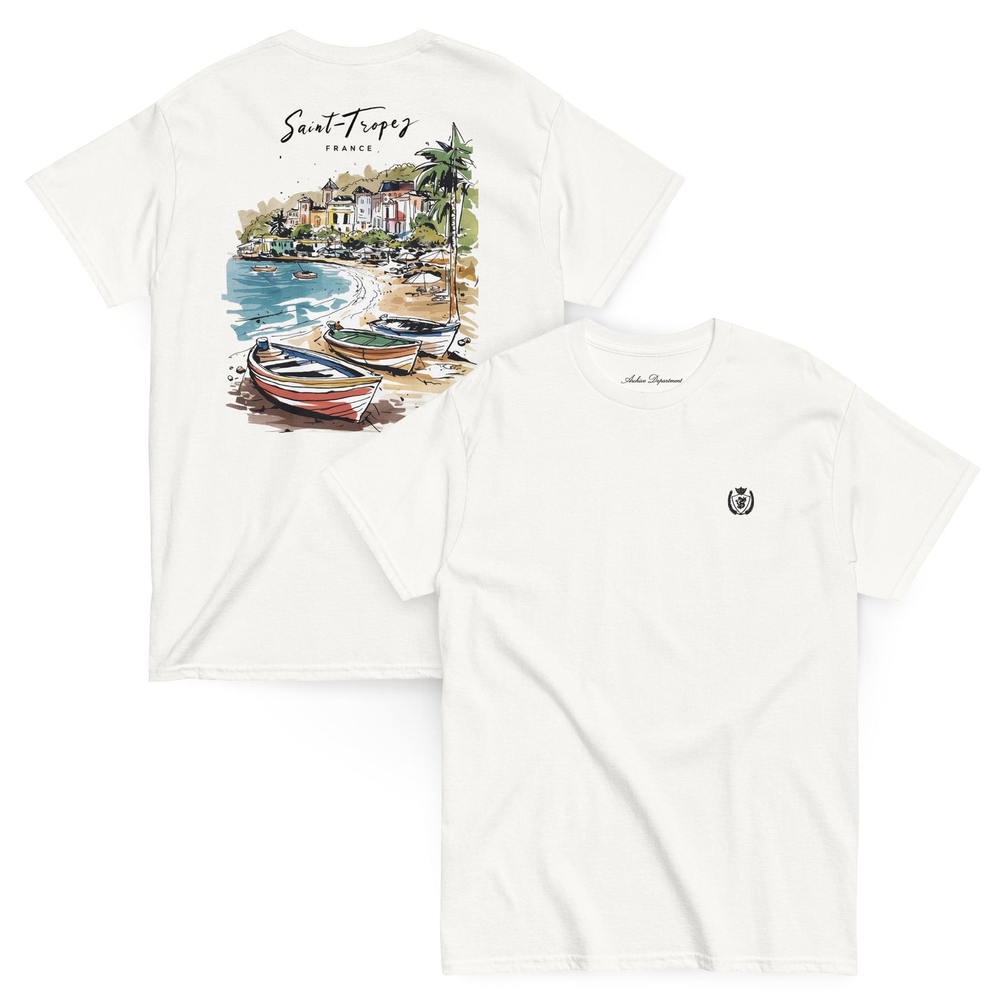 St. Tropez Signature T-Shirt white front and back — Summer Drop