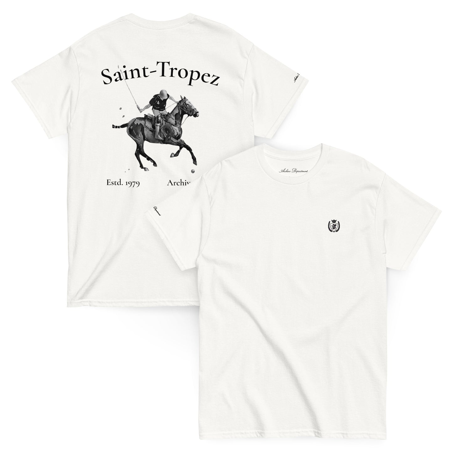 St. Tropez Horse T-Shirt white front and back — Summer Drop