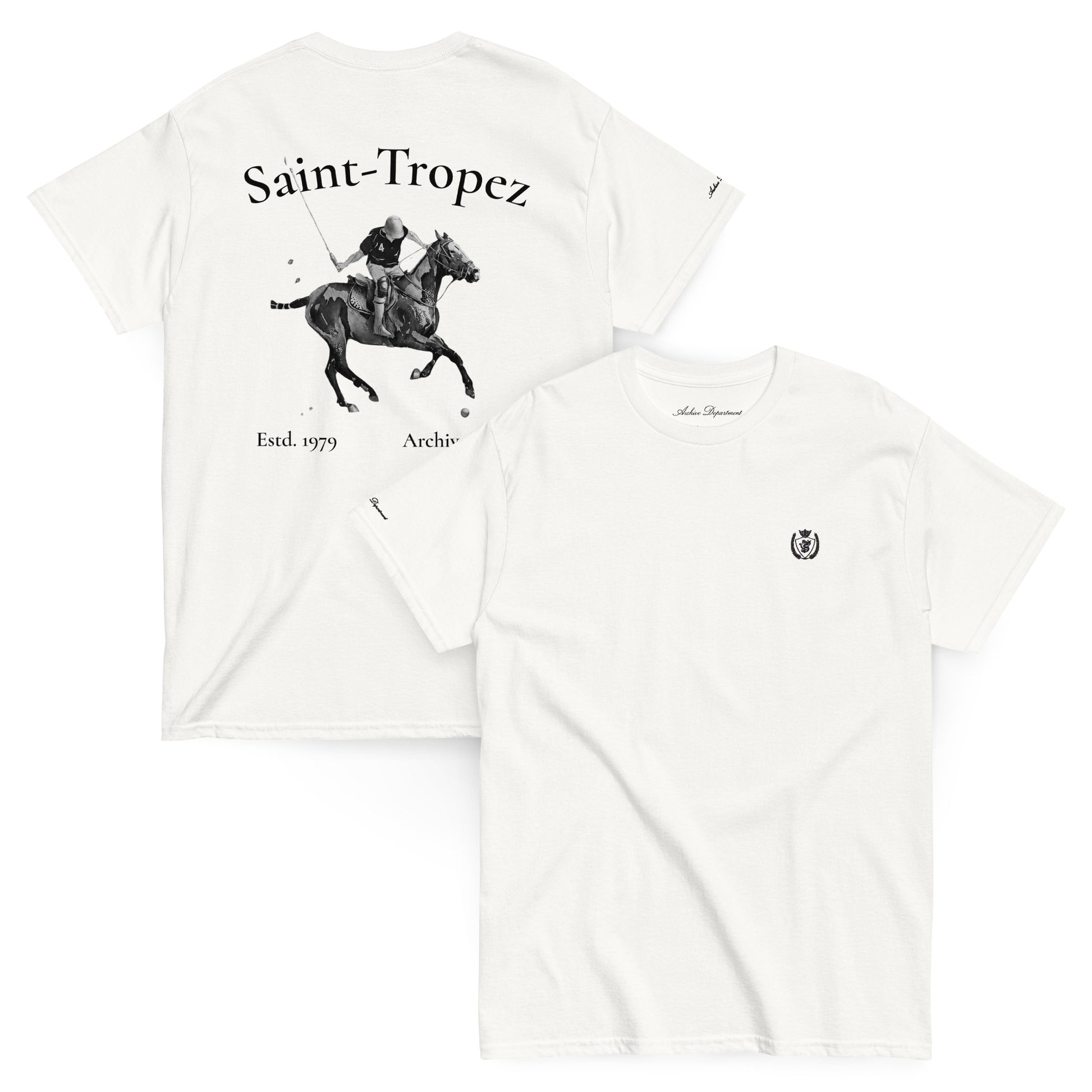 St. Tropez Horse T-Shirt white front and back — Summer Drop