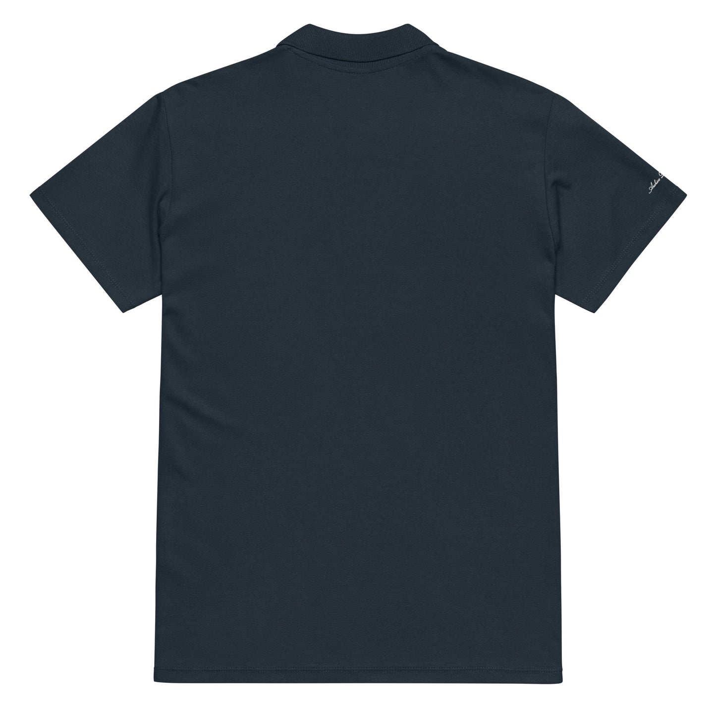 Archive Club Polo navy back view — premium pique cotton polo