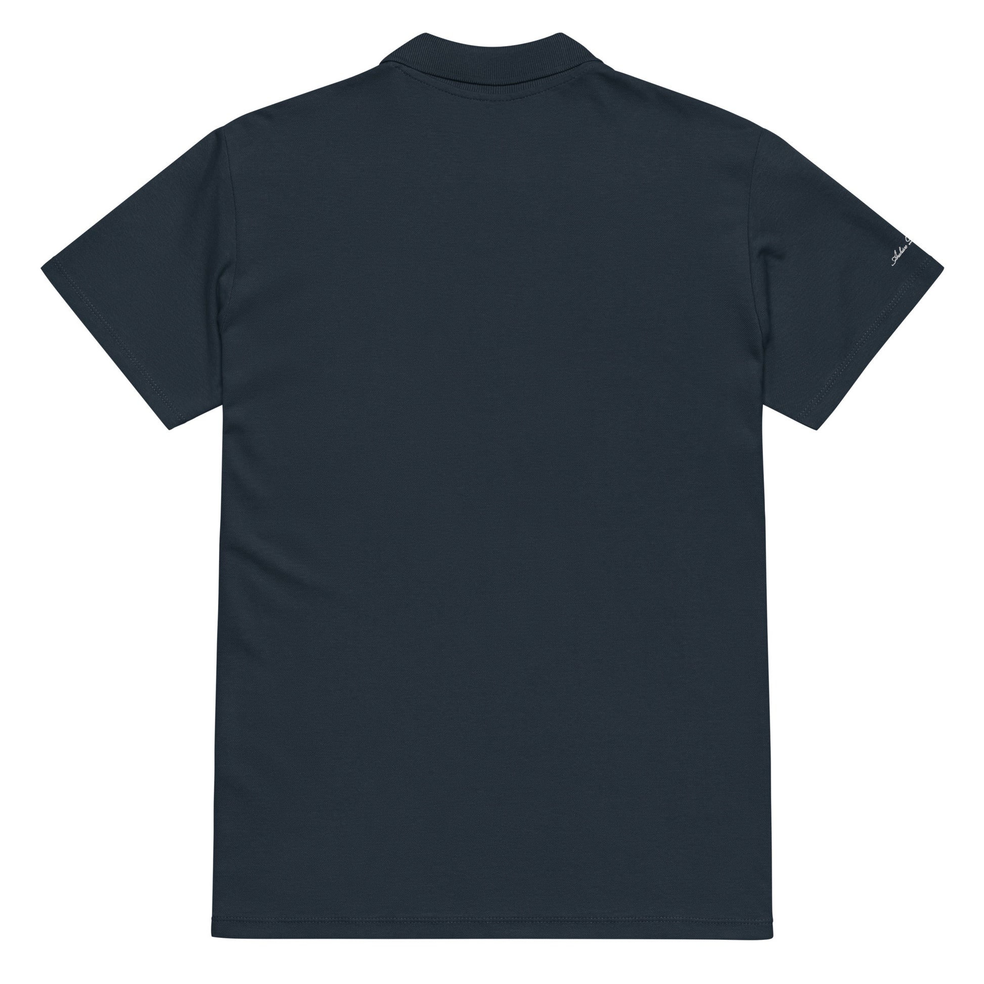 Archive Club Polo navy back view — premium pique cotton polo