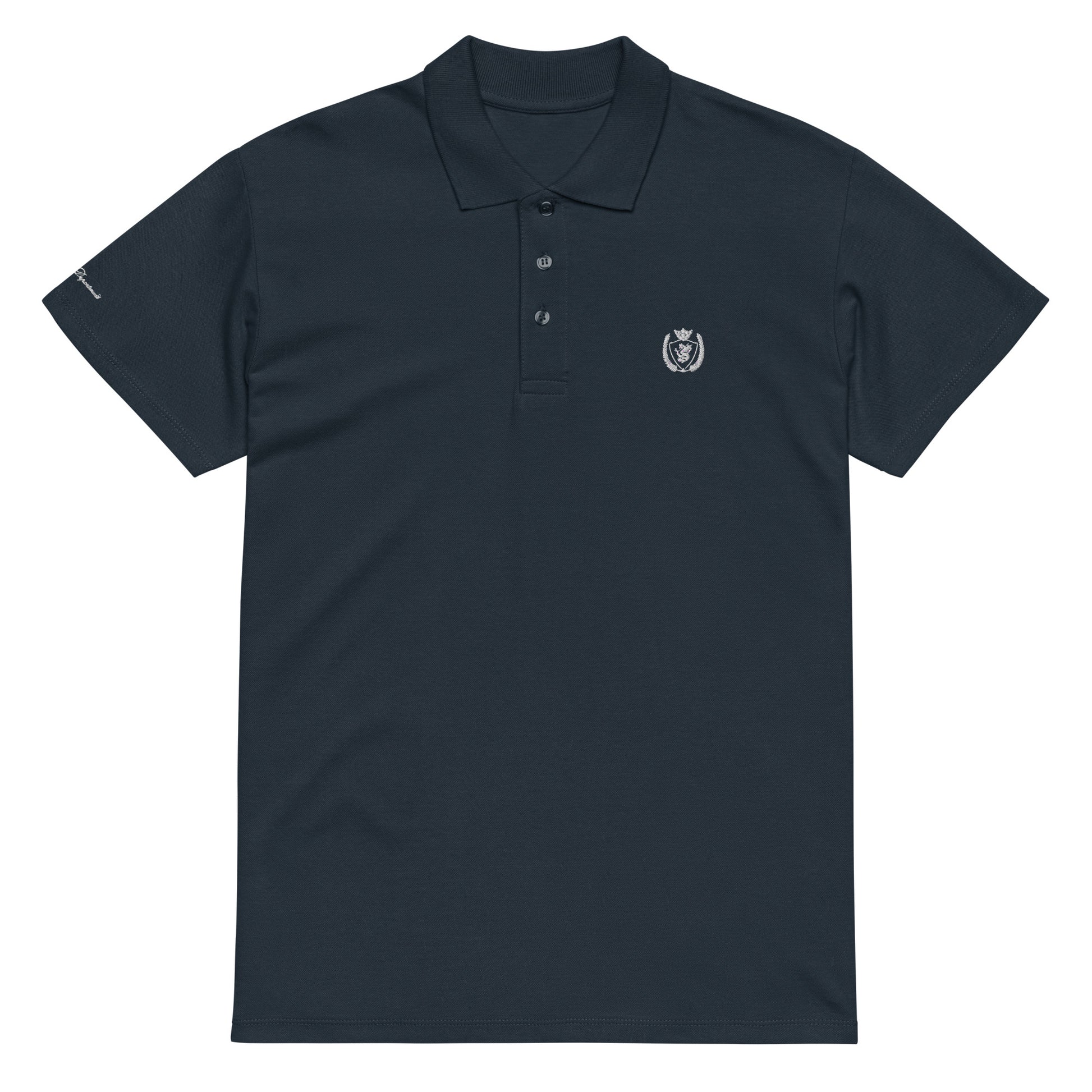 Archive Club Polo navy front detail — Archive Department core piece