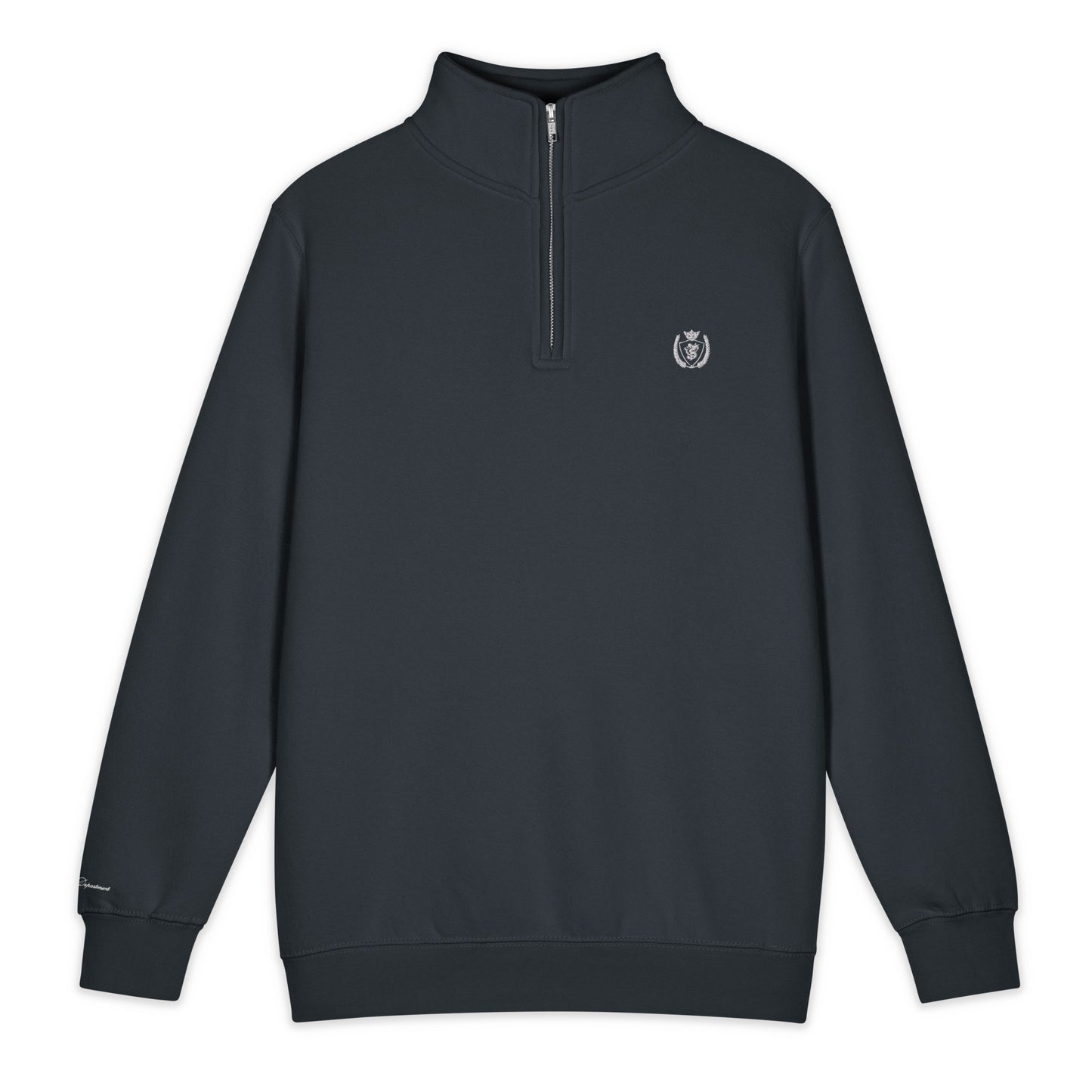 Archive Club Quarter-Zip navy front view — premium cotton sweatshirt